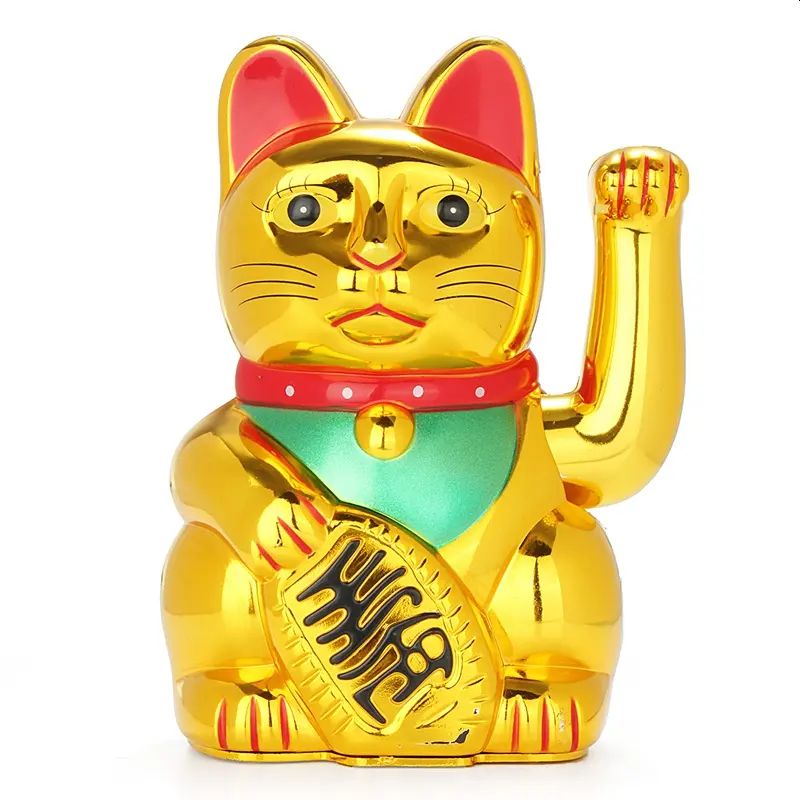 Maneki Neko Gold Waving Lucky Money Cat, 10”, The Lucky Cat Shop