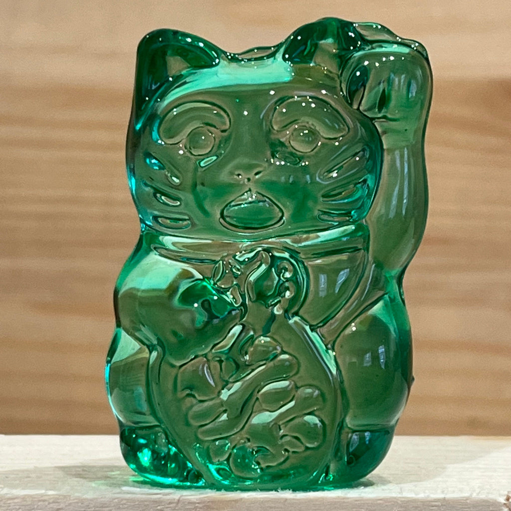 Green Glass Maneki Neko, The Lucky Cat Shop