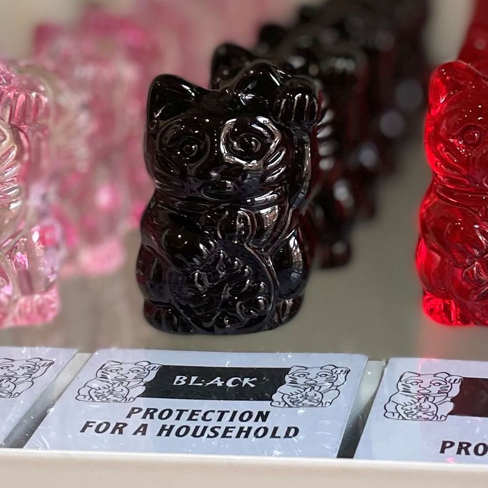 Maneki Neko Lucky Glass Cat, Black - Household Protection, The Lucky Cat Shop