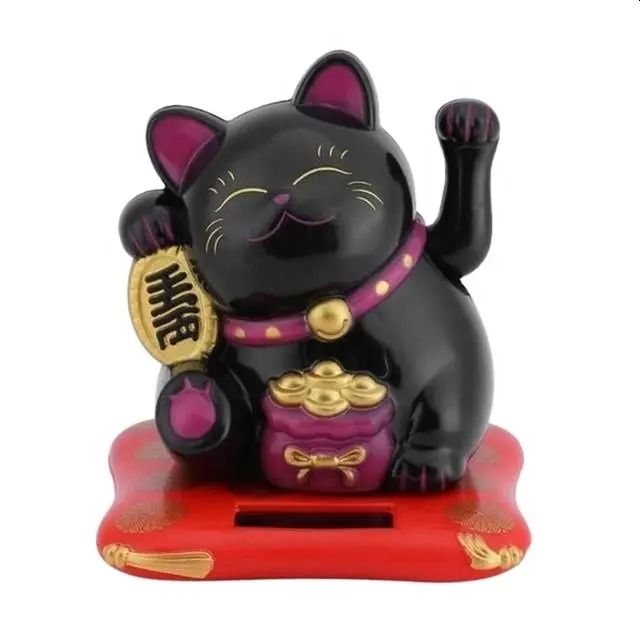 Solar Maneki Neko Cat, Black