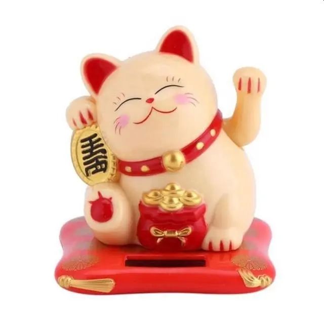 Solar Maneki Neko Cat, Gold, The Lucky Cat Shop