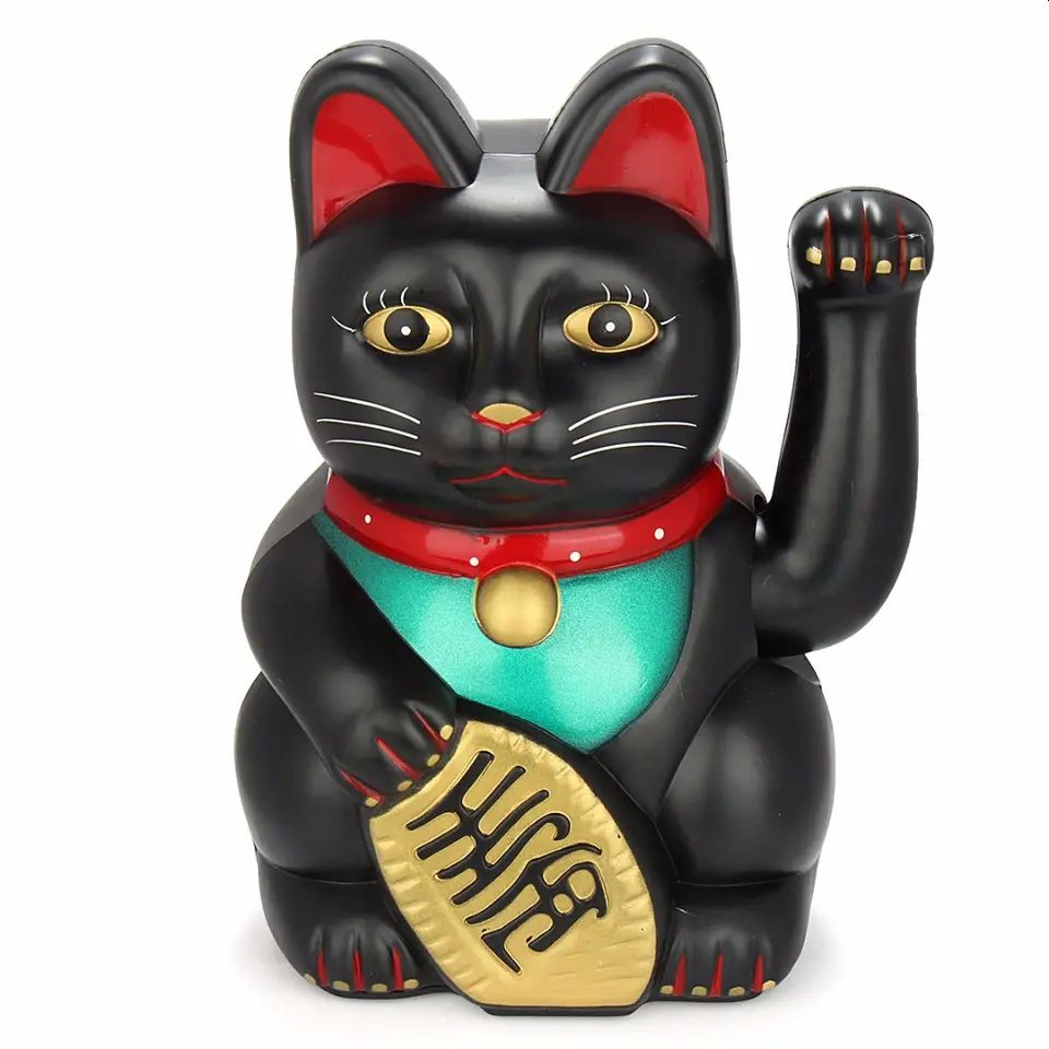 Maneki Neko Black Waving Lucky Money Cat 15cm, The Lucky Cat Shop
