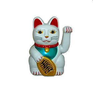 Maneki Neko White Waving Lucky Money Cat 15cm