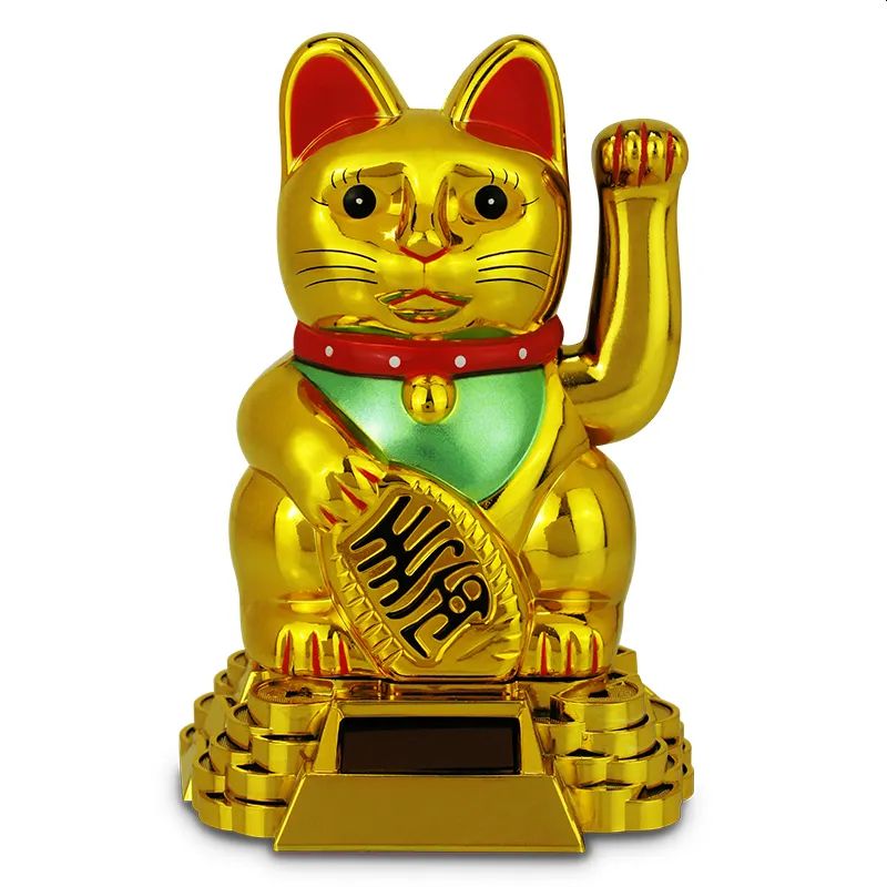 Solar Maneki Neko Cat, Gold, The Lucky Cat Shop
