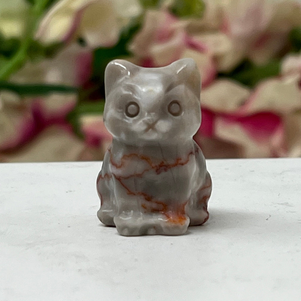 Red Veinstone Gemstone Kitten August Birthstone, The Lucky Cat Shop