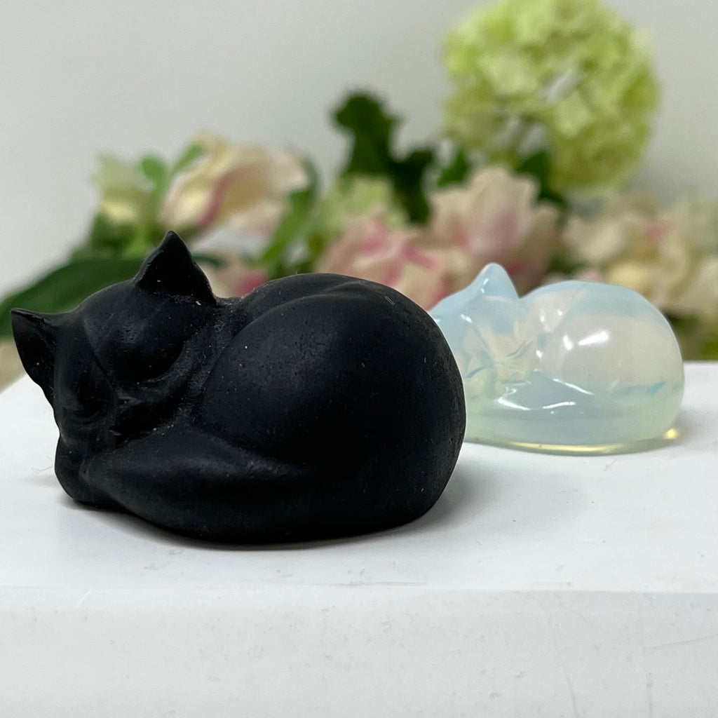 Large Obsidian Sleeping Gemstone Cat, The Lucky Cat Shop