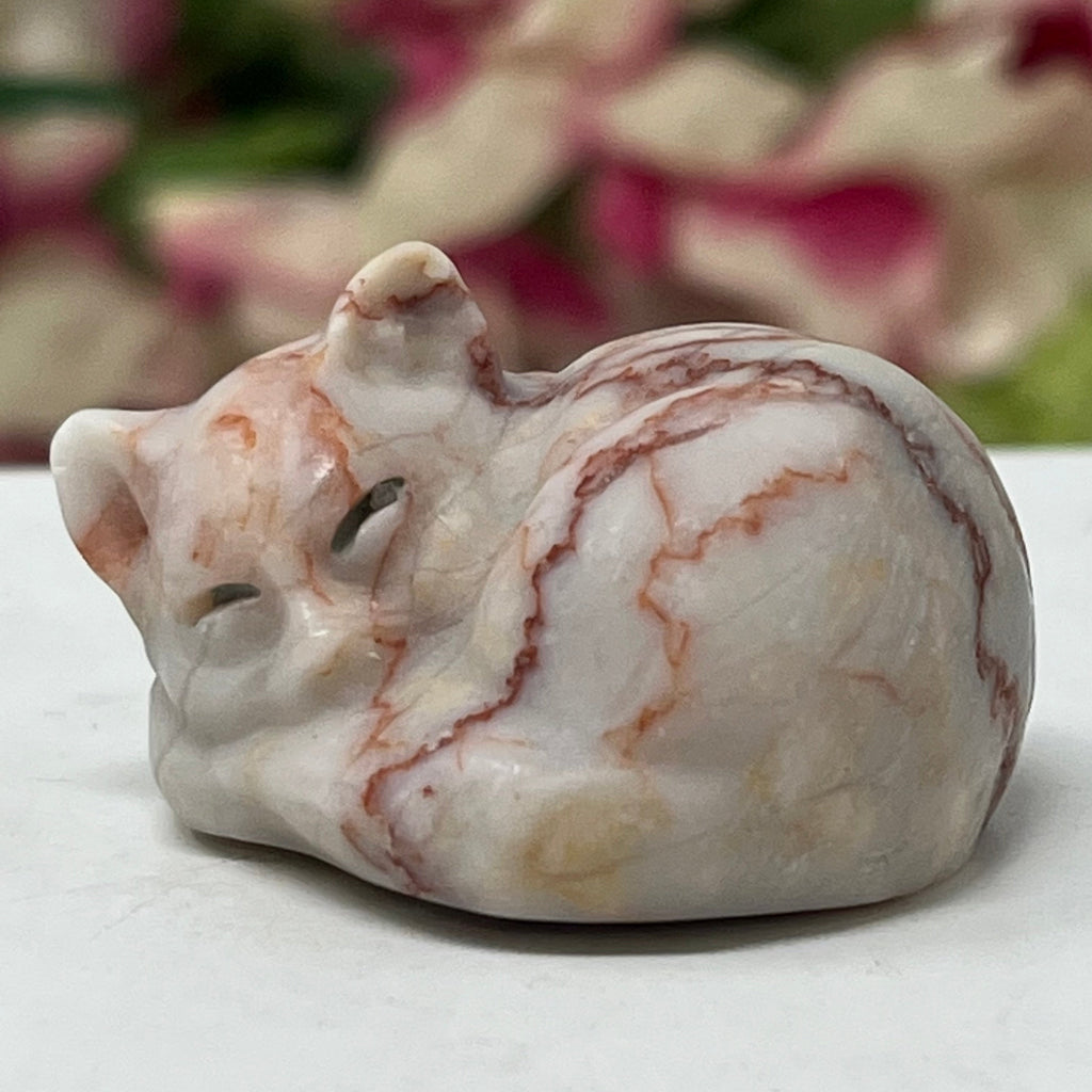 Red Veinstone Sleeping Gemstone Cat August Birthstone, The Lucky Cat Shop