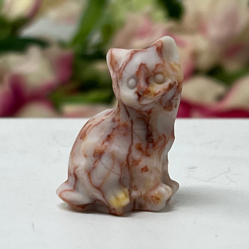 Red Veinstone Gemstone Cat August Birthstone, The Lucky Cat Shop