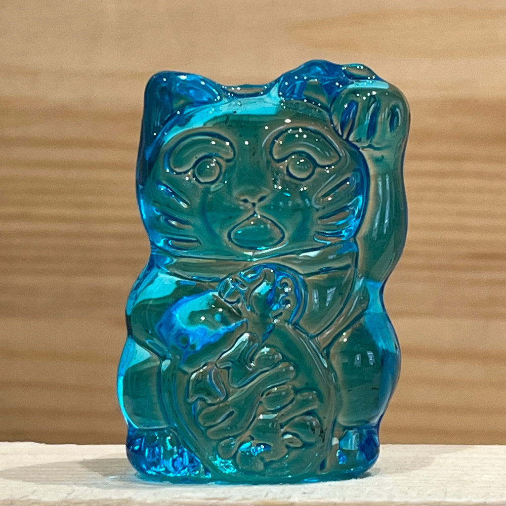 Light Blue Glass Maneki Neko, The Lucky Cat Shop