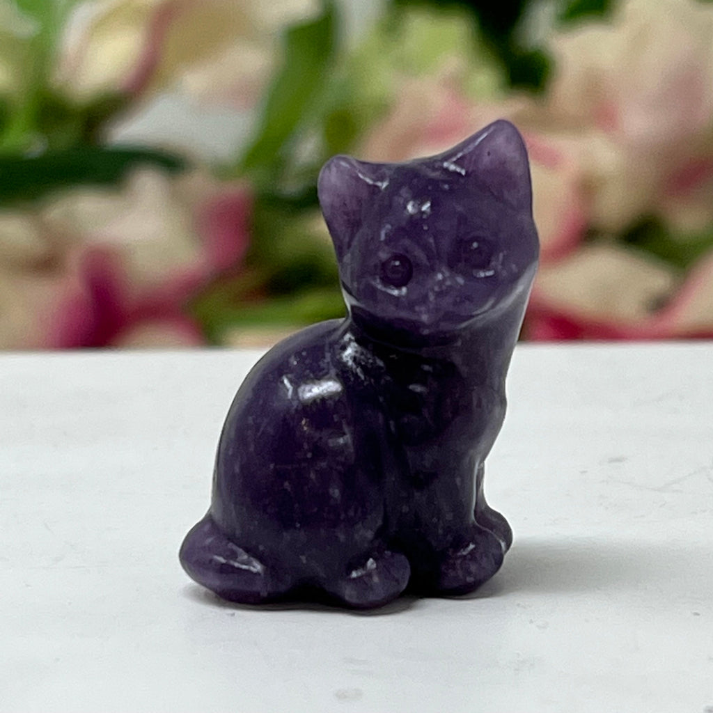 Lepidolite Gemstone Cat February Birthstone, The Lucky Cat Shop