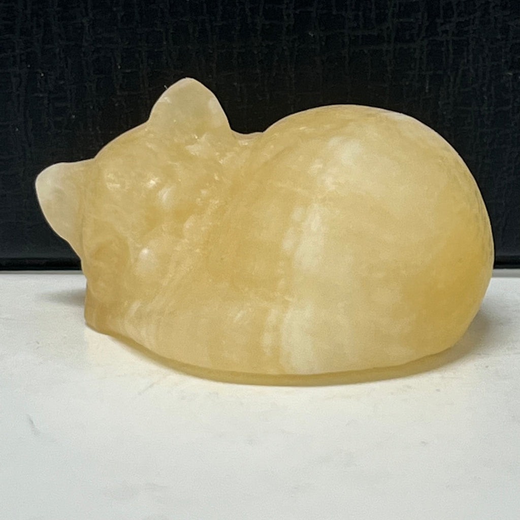 Yellow Calcite Sleeping Gemstone Cat