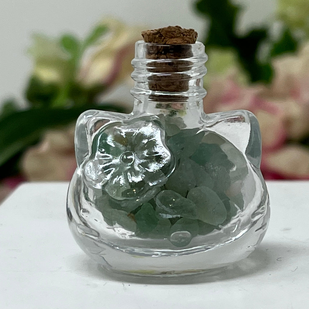 Hello Kitty Style Bottle / Green Aventurine Chips, The Lucky Cat Shop