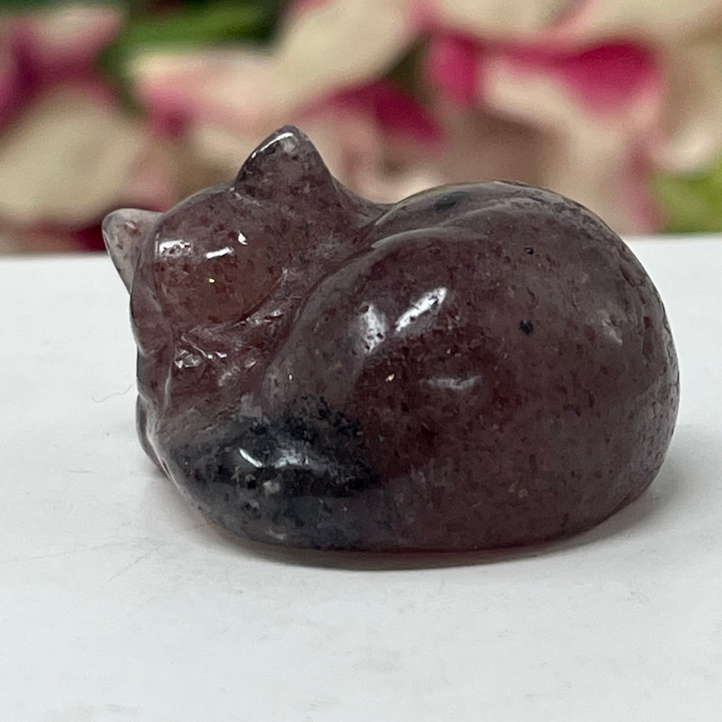Strawberry Stone Sleeping Gemstone Cat July Birthstone, The Lucky Cat Shop