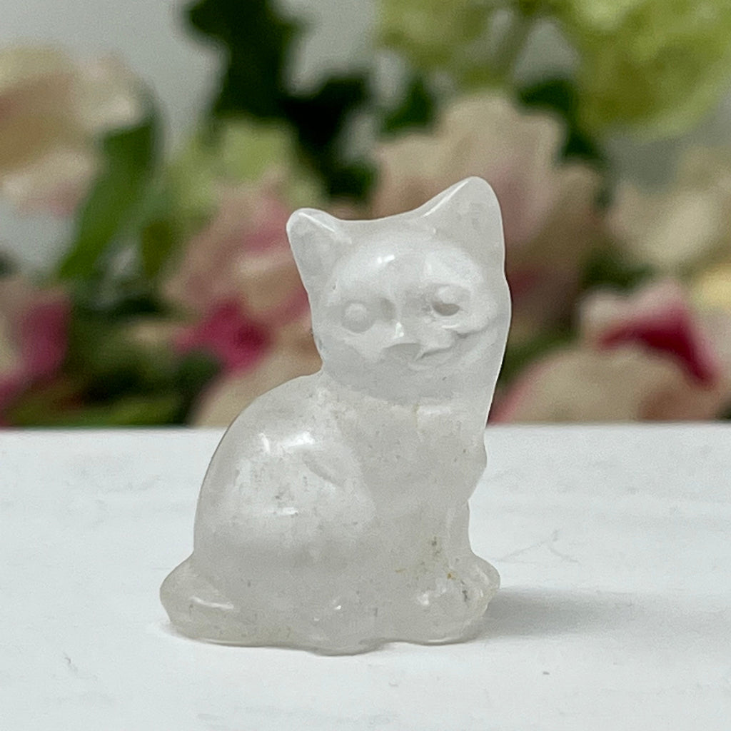 Clear Quartz Gemstone Cat April Birthstone, The Lucky Cat Shop