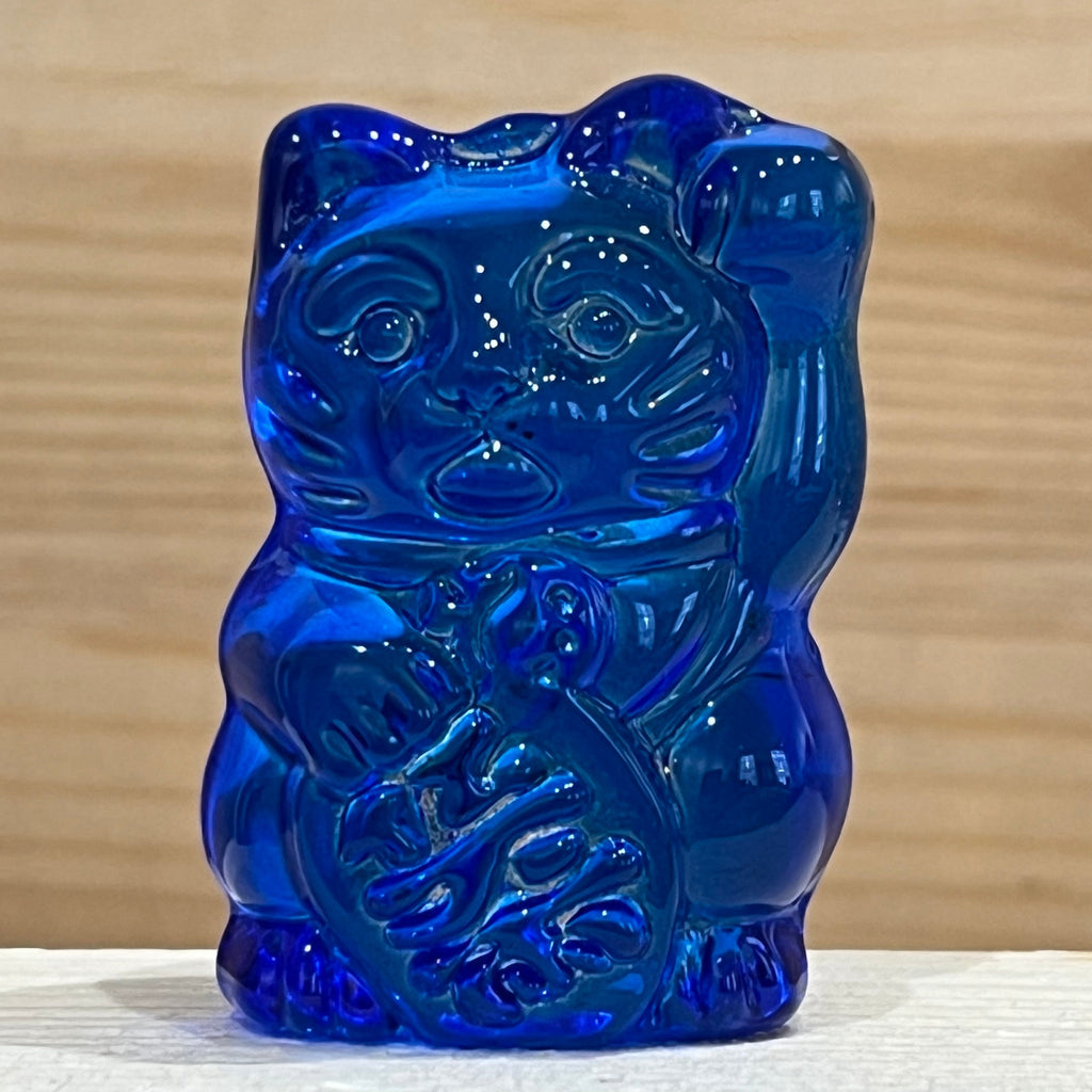 Dark Blue Glass Maneki Neko, The Lucky Cat Shop